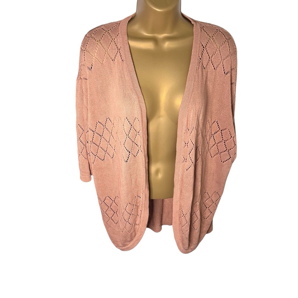 Zeagoo Pointelle Cocoon Cardigan Open Front Draped Knit Clay L